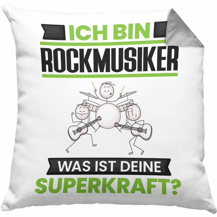 Rockmusiker Kissen mit Füllung 40x40 Geschenk für Rockmusiker Geburtstag Lustiger Spruch Was Ist Deine Superkraft (Grau) Grau Trendation