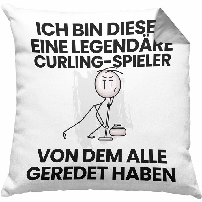 Curling-Spieler Geschenk Kissen mit Füllung 40x40 Lustige Geschenkidee Geburtstag für Curling-Spieler Ich Bin Dieser Legendäre Curling-Spieler Von Dem Alle Geredet Haben (Grau) Grau Trendation