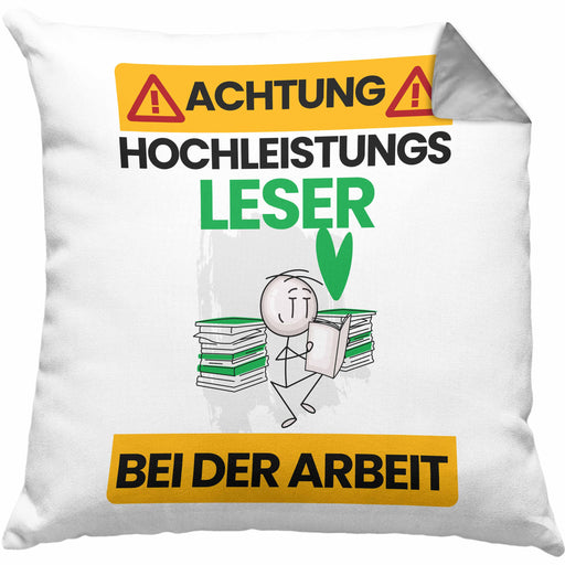 Leser Kissen mit Füllung 40x40 Geschenk Lustiger Spruch Geschenkidee für Leser Achtung Hochleistungs Leser Bei Der Arbeit (Grau) Grau Trendation