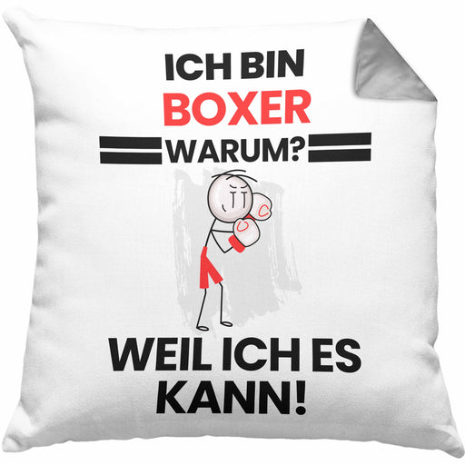Boxer Geschenk Kissen mit Füllung 40x40 Lustiger Spruch Ich Bin Boxer Warum Weil Ich Es Kann Geschenkidee Bester Boxer Geburtstag (Grau) Grau Trendation