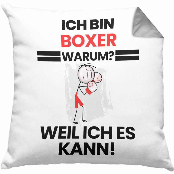 Boxer Geschenk Kissen mit Füllung 40x40 Lustiger Spruch Ich Bin Boxer Warum Weil Ich Es Kann Geschenkidee Bester Boxer Geburtstag (Grau) Grau Trendation