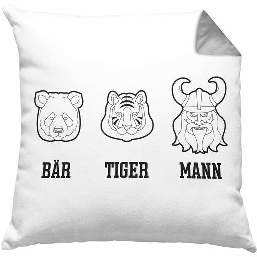 Bär Tiger Mann Kissen mit Füllung 40x40 Lustiges Geschenk Vater Vatertag Vatertagsgeschenk Papa (Grau) Grau Trendation