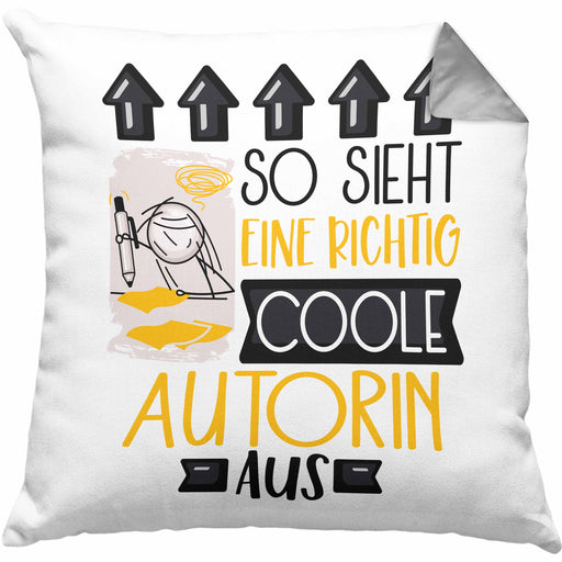 Autorin Geschenk Kissen mit Füllung 40x40 Lustig Geschenkidee für Autorin Geburtstag So Sieht Eine Richtig Coole Autorin Aus Frauen Spruch (Grau) Grau Trendation