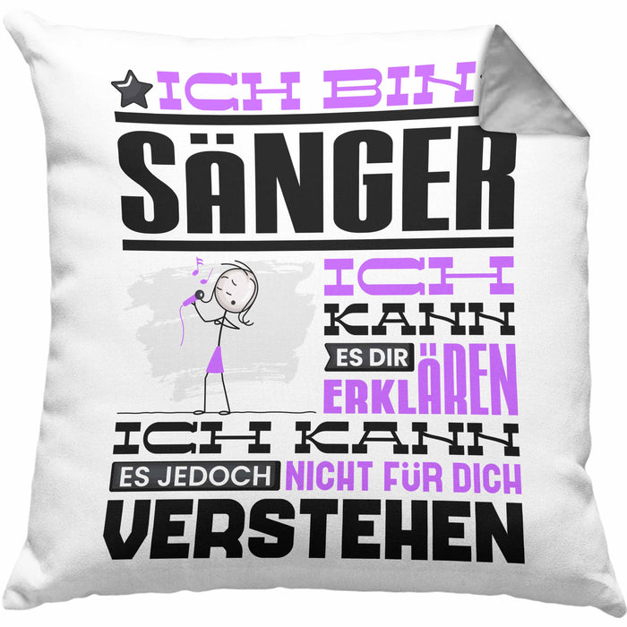 Sänger Geschenk Kissen mit Füllung 40x40 Geschenkidee für Sänger Geburtstag Lustiger Spruch Ich Bin Sänger Ich Kann Es Dir Erklären Aber Nicht Für Dich Verstehen (Grau) Grau Trendation