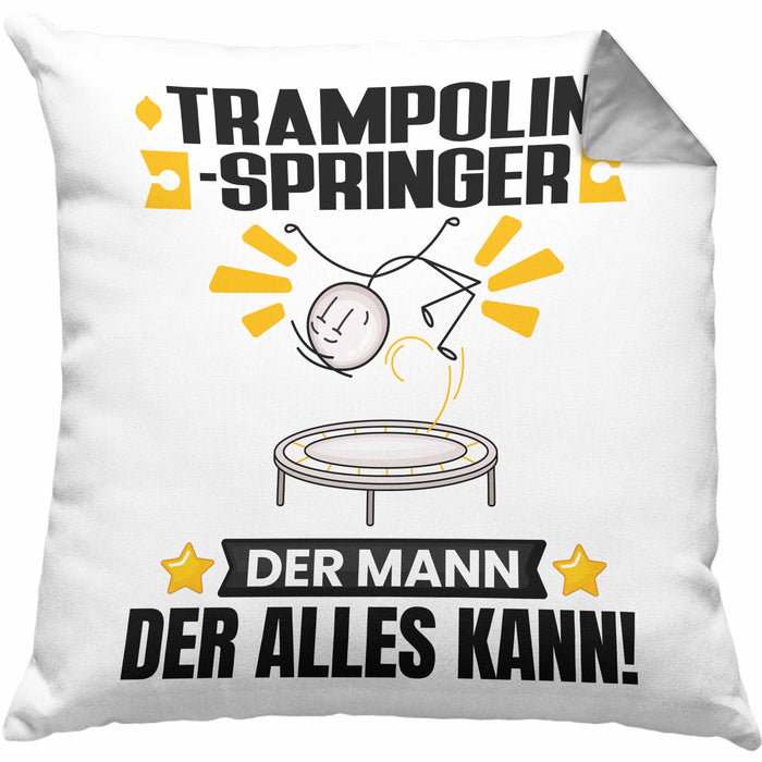 Trampolinspringer Kissen mit Füllung 40x40 Geschenk für Trampolinspringer Der Mann Der Alles Kann Geschenkidee zum Geburtstag (Grau) Grau Trendation