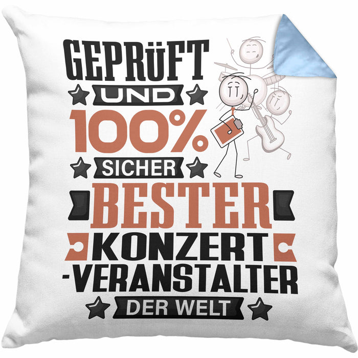 Konzertveranstalter Geschenk Lustiger Spruch für Konzertveranstalter Geschenkidee Bester Konzertveranstalter Der WeltKissen mit Füllung 40x40 (Grau) Blau Trendation