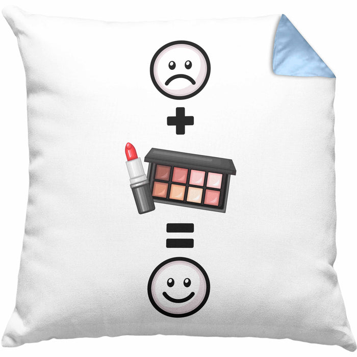 Makeup Kissen mit Füllung 40x40 Geschenkidee für Makeup-Stylist Geburtstag Lustiges Geschenk :( + Makeup = :) (Grau) Blau Trendation