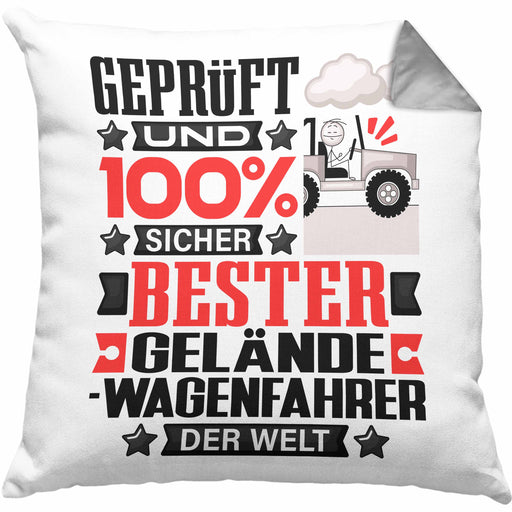 Geländewagenfahrer Geschenk Lustiger Spruch für Geländewagenfahrer Geschenkidee Bester Geländewagenfahrer Der WeltKissen mit Füllung 40x40 (Grau) Grau Trendation