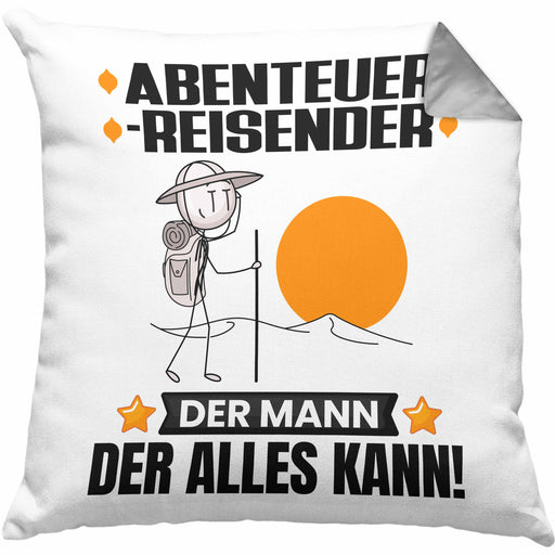 Abenteurreisender Kissen mit Füllung 40x40 Geschenk für Abenteurreisender Der Mann Der Alles Kann Geschenkidee zum Geburtstag (Grau) Grau Trendation