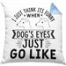 Lustige Hunde Meme Kissen mit Füllung 40x40 Geschenk Spruch Hundeliebhaber Hundebesitzer Geschenkidee When Dogs Eyes Goes Like (Grau) Blau Trendation