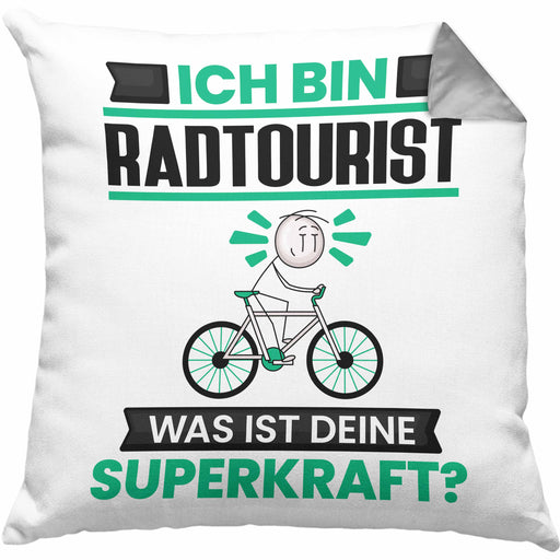 Radtourist Kissen mit Füllung 40x40 Geschenk für Radtourist Geburtstag Lustiger Spruch Was Ist Deine Superkraft (Grau) Grau Trendation