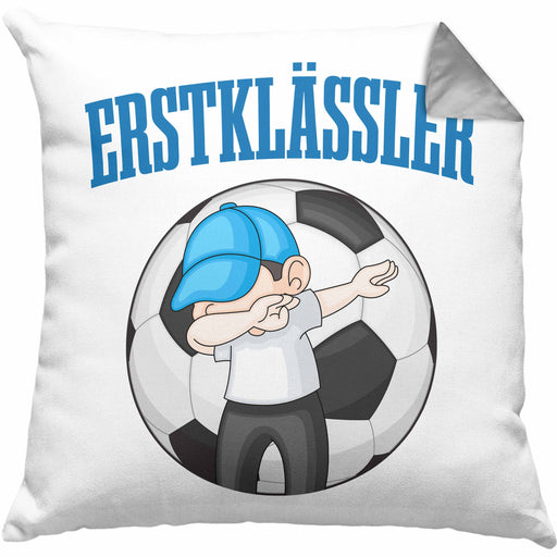 Einschulung Junge Geschenk für Schultüte Füllung Kissen mit Füllung 40x40 Schulstart 1. Schultag Schuleinführung Schulanfang Geschenkidee Schulkind Jungs Fussball (Grau) Grau Trendation