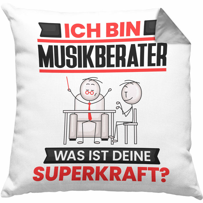 Musikberater Kissen mit Füllung 40x40 Geschenk für Musikberater Geburtstag Lustiger Spruch Was Ist Deine Superkraft (Grau) Grau Trendation