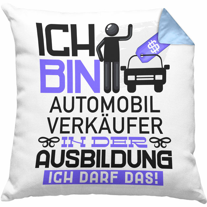 Automobilverkäufer Ausbildung Kissen mit Füllung 40x40 Geschenk Ich Bin Automobilverkäufer In Der Ausbildung Ich Darf Das Geschenkidee Spruch (Grau) Blau Trendation