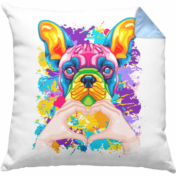 Französische Bulldogge Besitzer Farbe Love Kissen mit Füllung 40x40 Geschenk Lustiger Spruch Geschenkidee Französische Bulldogge Besitzerin (Grau) Blau Trendation