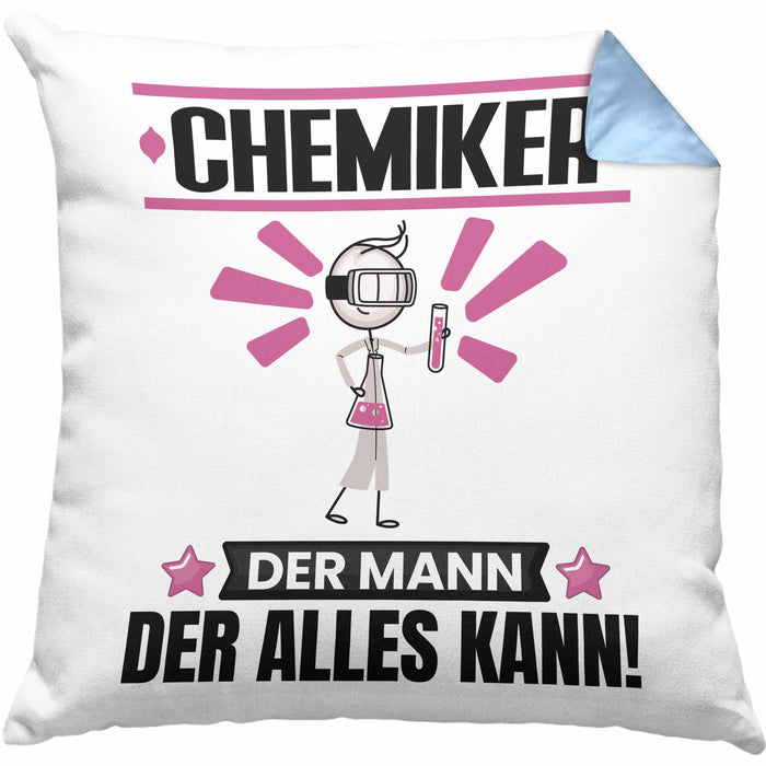 Chemiker Kissen mit Füllung 40x40 Geschenk für Chemiker Der Mann Der Alles Kann Geschenkidee zum Geburtstag (Grau) Blau Trendation