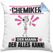 Chemiker Kissen mit Füllung 40x40 Geschenk für Chemiker Der Mann Der Alles Kann Geschenkidee zum Geburtstag (Grau) Blau Trendation