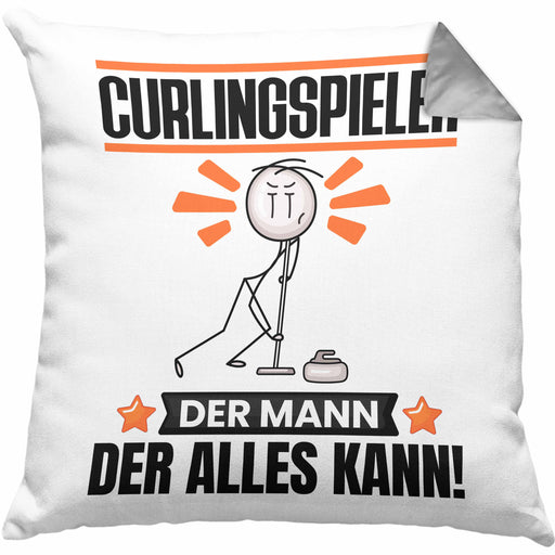 Curlingspieler Kissen mit Füllung 40x40 Geschenk für Curlingspieler Der Mann Der Alles Kann Geschenkidee zum Geburtstag (Grau) Grau Trendation