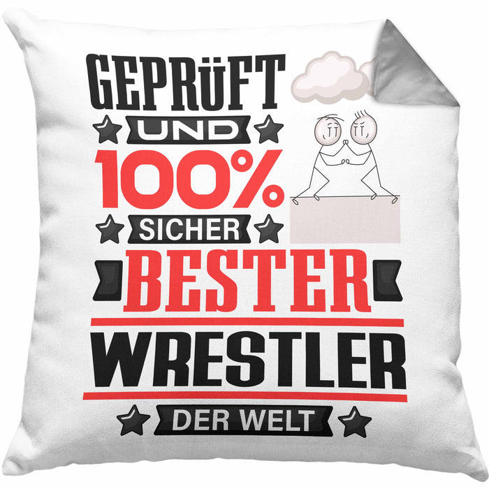 Wrestler Geschenk Lustiger Spruch für Wrestler Geschenkidee Bester Wrestler Der WeltKissen mit Füllung 40x40 (Grau) Grau Trendation