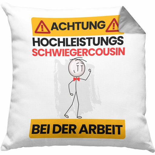 Schwiegercousin Kissen mit Füllung 40x40 Geschenk Lustiger Spruch Geschenkidee für Schwiegercousin Achtung Hochleistungs Schwiegercousin Bei Der Arbeit (Grau) Grau Trendation