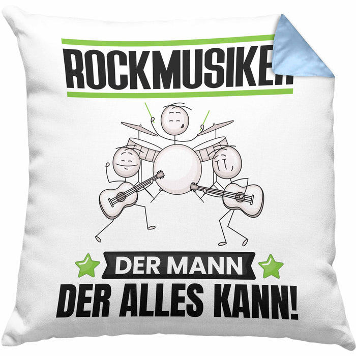Rockmusiker Kissen mit Füllung 40x40 Geschenk für Rockmusiker Der Mann Der Alles Kann Geschenkidee zum Geburtstag (Grau) Blau Trendation