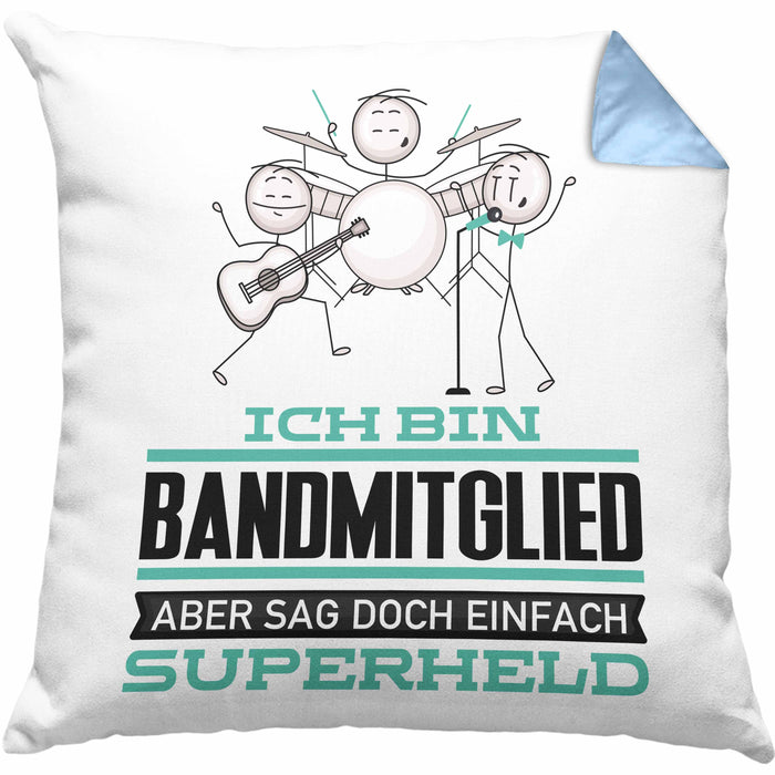 Bandmitglied Geschenk Kissen mit Füllung 40x40 Ich Bin Bandmitglied Aber Sag Doch Einfach Superheld Lustige Geschenkdiee für Bandmitglied (Grau) Blau Trendation