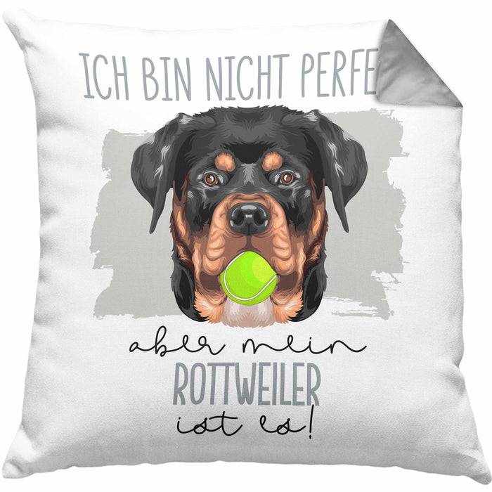 Rottweiler Besitzer Kissen mit Füllung 40x40 Geschenk Lustiger Spruch Geschenkidee Besitzerin Ich Bin Nicht toll Aber Mein Rottweiler Ist Es (Grau) Grau Trendation