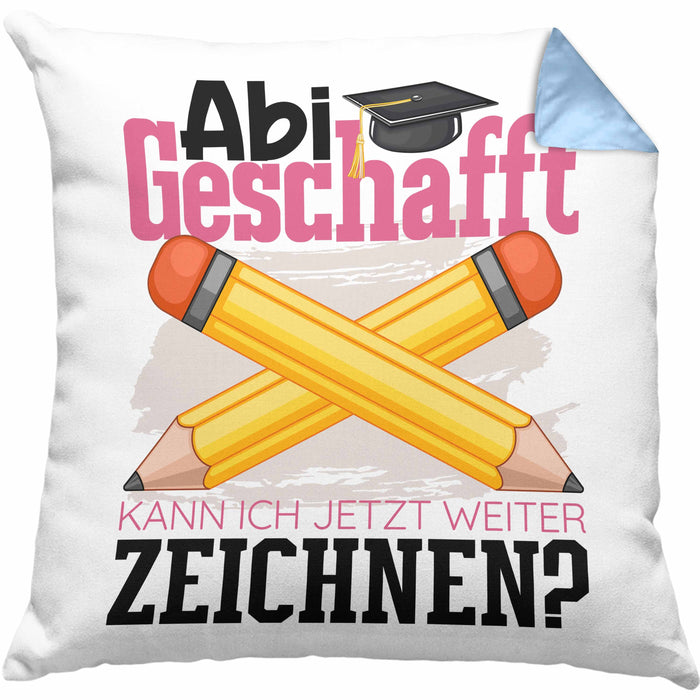 Abi Geschafft Abitur Prüfung Bestanden Kissen mit Füllung 40x40 Geschenk Kann Ich Jetzt Weiter Zeichnen Malen Künstlerin Künstler Geschenkidee (Grau) Blau Trendation