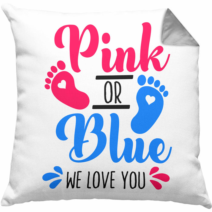 Kissen mit Füllung 40x40 Gender Reveal Geschenk Pink Or Blue We Love You Baby Überraschung (Grau) Grau Trendation