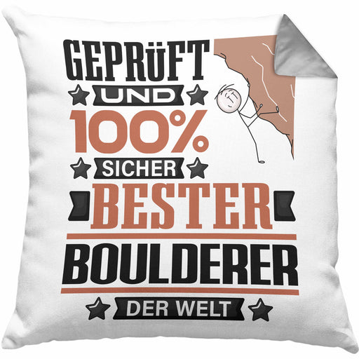 Boulderer Geschenk Lustiger Spruch für Boulderer Geschenkidee Bester Boulderer Der WeltKissen mit Füllung 40x40 (Grau) Grau Trendation
