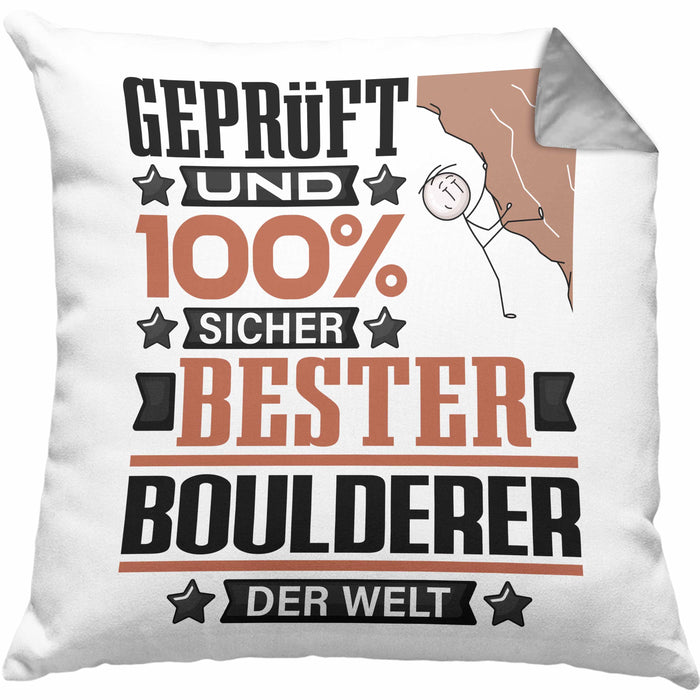 Boulderer Geschenk Lustiger Spruch für Boulderer Geschenkidee Bester Boulderer Der WeltKissen mit Füllung 40x40 (Grau) Grau Trendation
