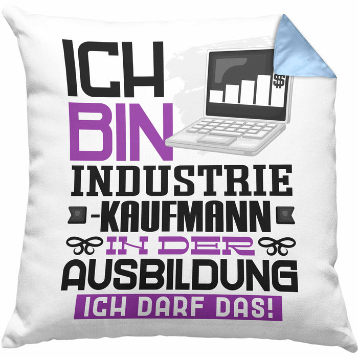 Industriekaufmann Ausbildung Kissen mit Füllung 40x40 Geschenk Ich Bin Industriekaufmann In Der Ausbildung Ich Darf Das Geschenkidee Spruch (Grau) Blau Trendation