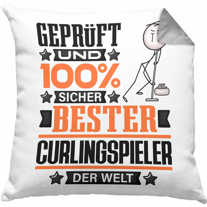 Curlingspieler Geschenk Lustiger Spruch für Curlingspieler Geschenkidee Bester Curlingspieler Der WeltKissen mit Füllung 40x40 (Grau) Grau Trendation