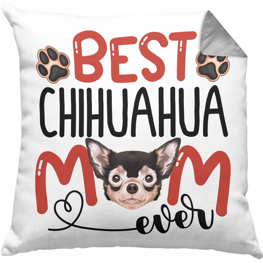 Chihuahua Mom Besitzerin Kissen mit Füllung 40x40 Geschenk Lustiger Spruch Geschenkidee Besitzerin Chihuahua Mama (Grau) Grau Trendation