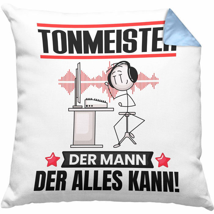 Tonmeister Kissen mit Füllung 40x40 Geschenk für Tonmeister Der Mann Der Alles Kann Geschenkidee zum Geburtstag (Grau) Blau Trendation