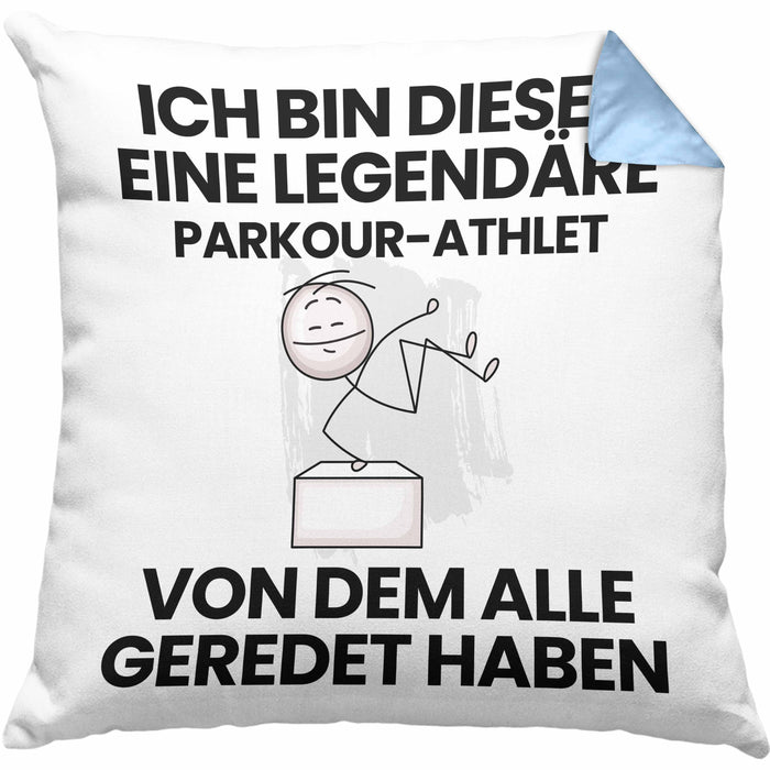 Parkour-Athlet Geschenk Kissen mit Füllung 40x40 Lustige Geschenkidee Geburtstag für Parkour-Athlet Ich Bin Dieser Legendäre Parkour-Athlet Von Dem Alle Geredet Haben (Grau) Blau Trendation