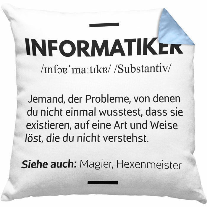 Informatiker Kissen mit Füllung 40x40 Geschenk Programmierer Gadget Lustig Geschenkidee Männer Zubehör Informatiklehrer IT (Grau) Blau Trendation
