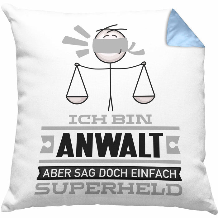 Anwalt Geschenk Kissen mit Füllung 40x40 Ich Bin Anwalt Aber Sag Doch Einfach Superheld Lustige Geschenkdiee für Anwalt (Grau) Blau Trendation