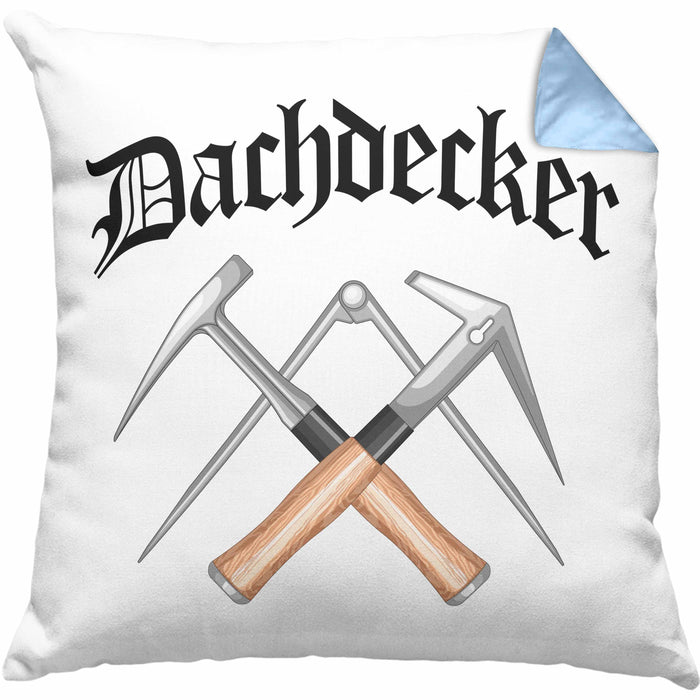 Dachdecker Geschenke Kissen mit Füllung 40x40 Lustig Mann Männer Zubehör Geschenkidee Dachdecker-Meister (Grau) Blau Trendation