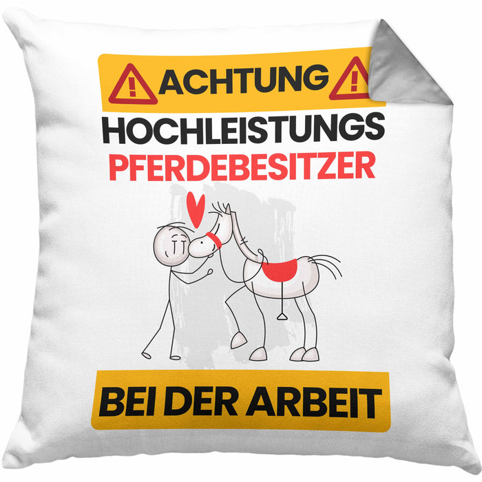 Pferdebesitzer Kissen mit Füllung 40x40 Geschenk Lustiger Spruch Geschenkidee für Pferdebesitzer Achtung Hochleistungs Pferdebesitzer Bei Der Arbeit (Grau) Grau Trendation