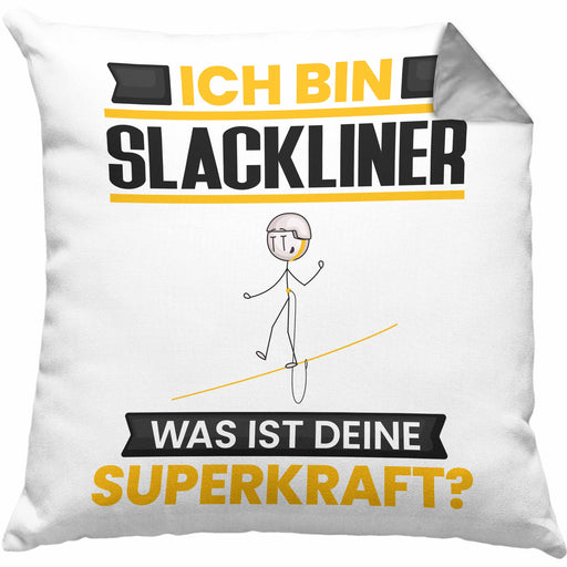 Slackliner Kissen mit Füllung 40x40 Geschenk für Slackliner Geburtstag Lustiger Spruch Was Ist Deine Superkraft (Grau) Grau Trendation
