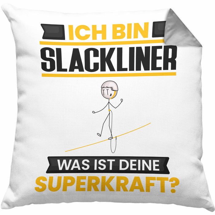 Slackliner Kissen mit Füllung 40x40 Geschenk für Slackliner Geburtstag Lustiger Spruch Was Ist Deine Superkraft (Grau) Grau Trendation