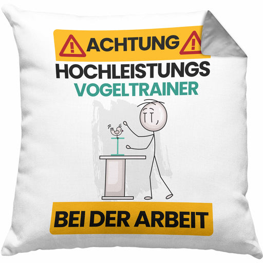 Vogeltrainer Kissen mit Füllung 40x40 Geschenk Lustiger Spruch Geschenkidee für Vogeltrainer Achtung Hochleistungs Vogeltrainer Bei Der Arbeit (Grau) Grau Trendation