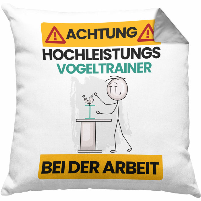 Vogeltrainer Kissen mit Füllung 40x40 Geschenk Lustiger Spruch Geschenkidee für Vogeltrainer Achtung Hochleistungs Vogeltrainer Bei Der Arbeit (Grau) Grau Trendation