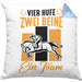 Reiterin Pferd Kissen mit Füllung 40x40 Geschenk Team Vier Hufe Zwei Beine Ein Team Pferde-Liebhaberin Geschenk (Grau) Blau Trendation