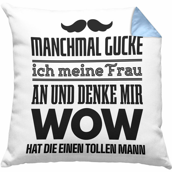 Ehefrau Ehemann Kissen mit Füllung 40x40 mit Spruch Lustiges Geschenk Frau Männer Toller Mann (Grau) Blau Trendation