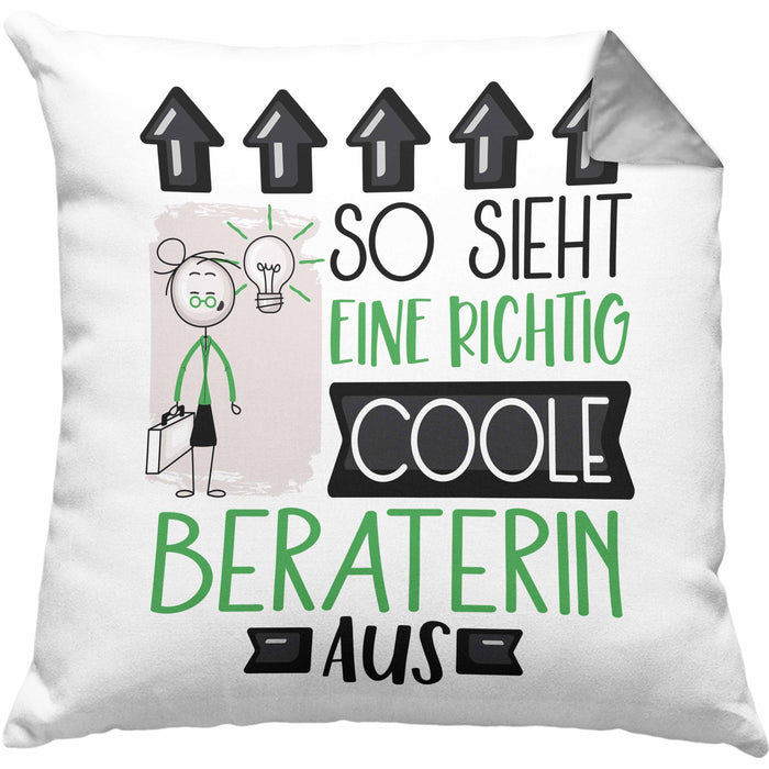 Beraterin Geschenk Kissen mit Füllung 40x40 Lustig Geschenkidee für Beraterin Geburtstag So Sieht Eine Richtig Coole Beraterin Aus Frauen Spruch (Grau) Grau Trendation