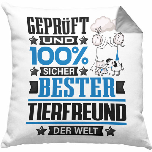 Tierfreund Geschenk Lustiger Spruch für Tierfreund Geschenkidee Bester Tierfreund Der WeltKissen mit Füllung 40x40 (Grau) Grau Trendation