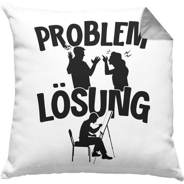 Maler Kissen mit Füllung 40x40 Geschenk für Künstler Maler Männer Geschenkidee Problem und Lösung Malen (Grau) Grau Trendation