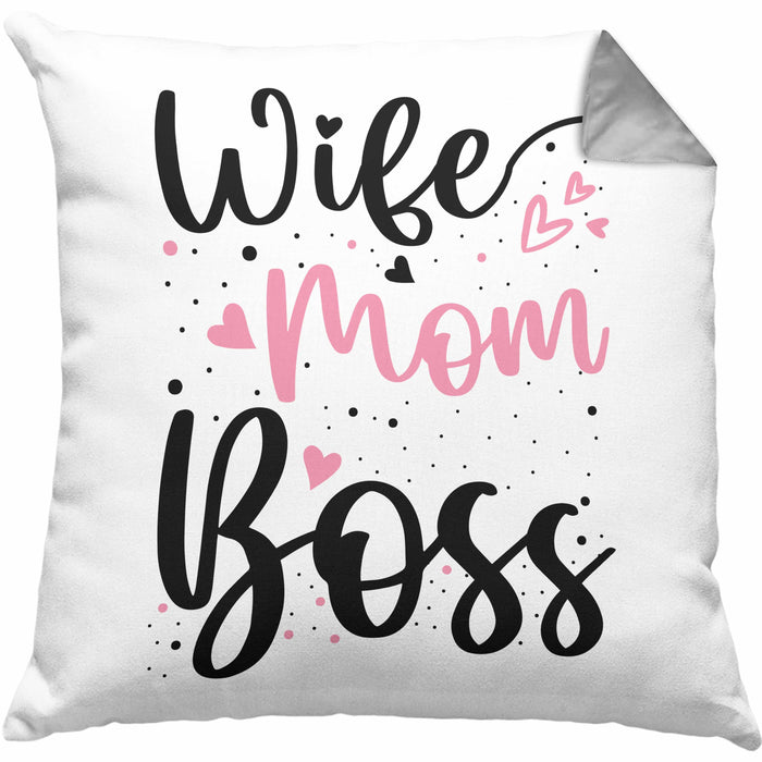 Wife Mom Boss Kissen mit Füllung 40x40 Geschenk Mutter Mama zum Muttertag Muttertagsgeschenk (Grau) Grau Trendation
